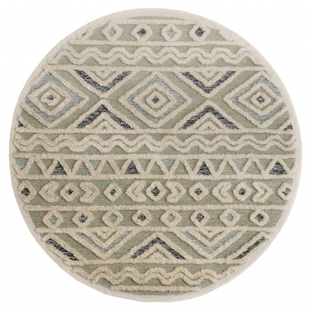 Homeroots 6 ft. Round Gray, Cream & Blue Modern Geometric Area Rug 396185